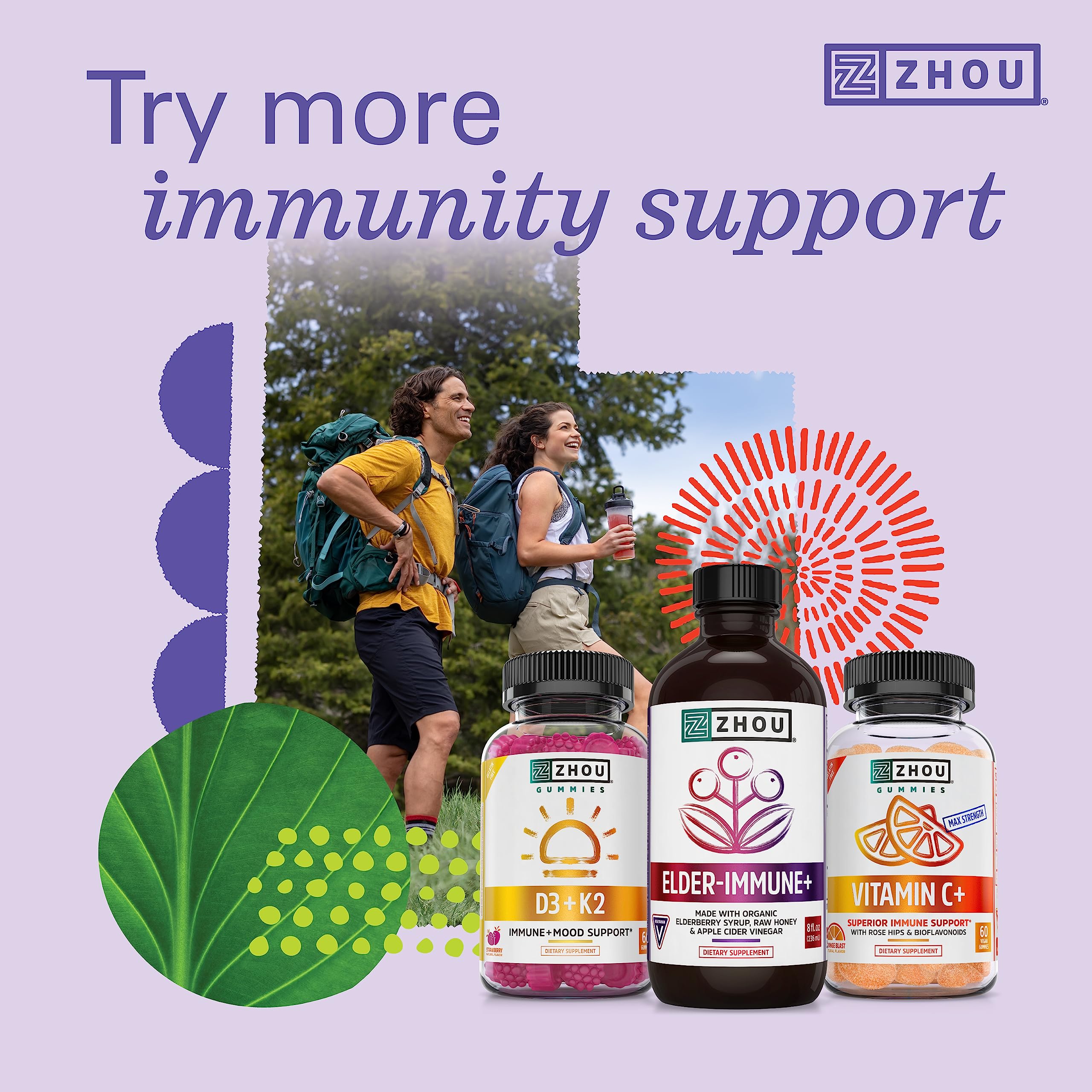 Zhou Nutrition Elder-Mune Sambucus Elderberry Gummies with Zinc and Vitamin C